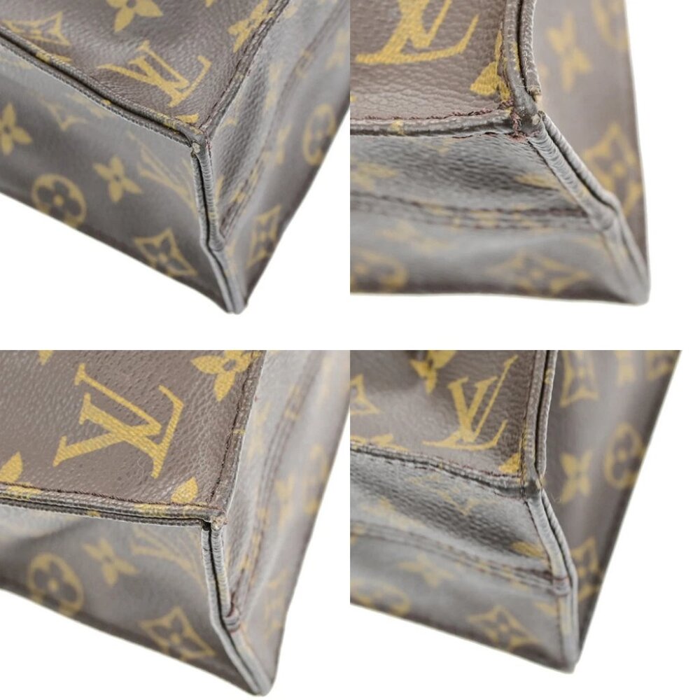 LOUIS VUITTON Logo Sac Plat Hand Tote Bag Monogram Leather Brown - Picture 9 of 15